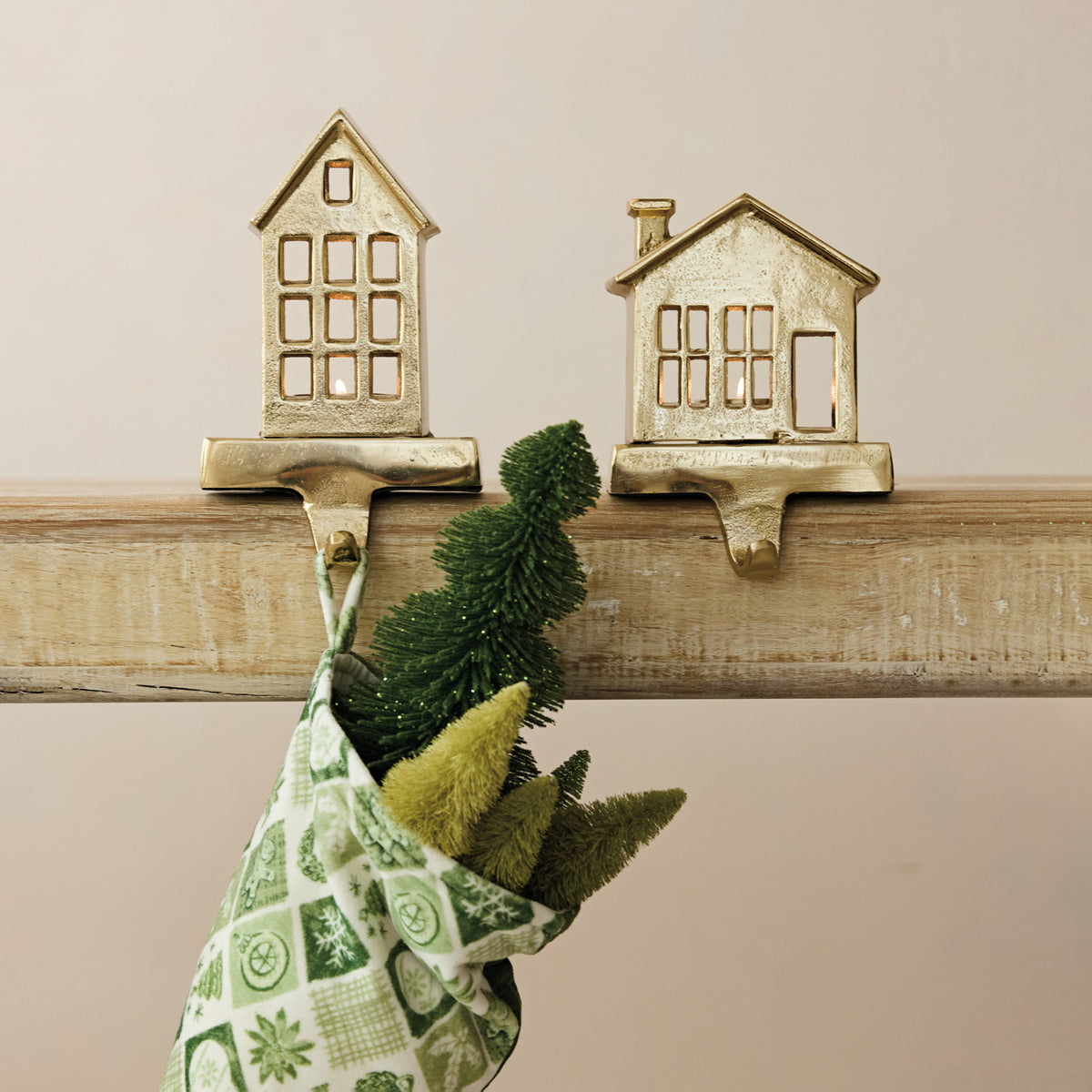 House Tealight Stocking Holder | Gold