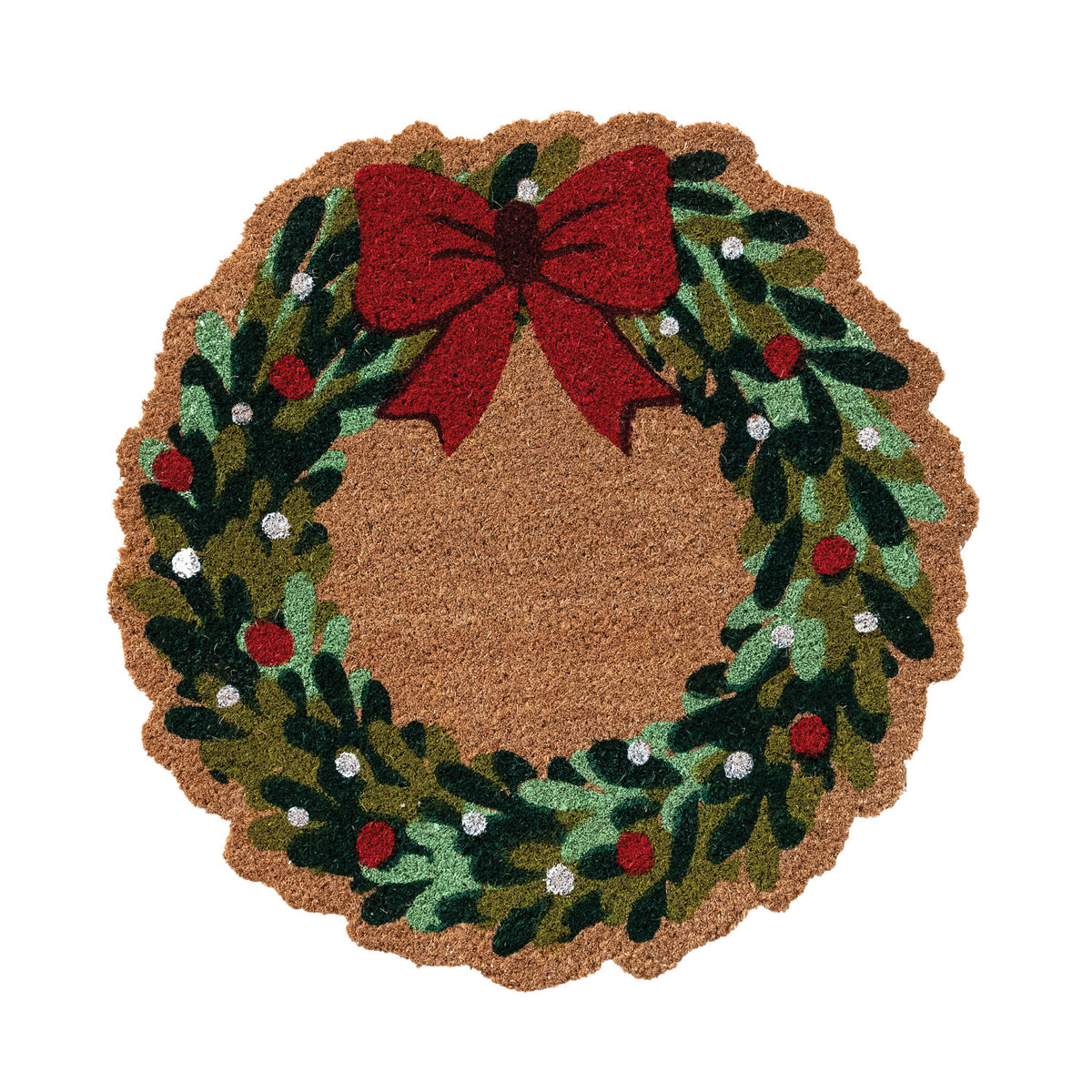 Holly Wreath-Shaped Coir Doormat