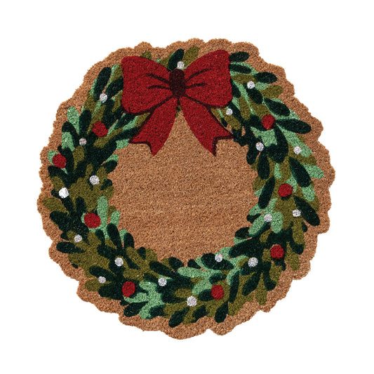 Holly Wreath-Shaped Coir Doormat