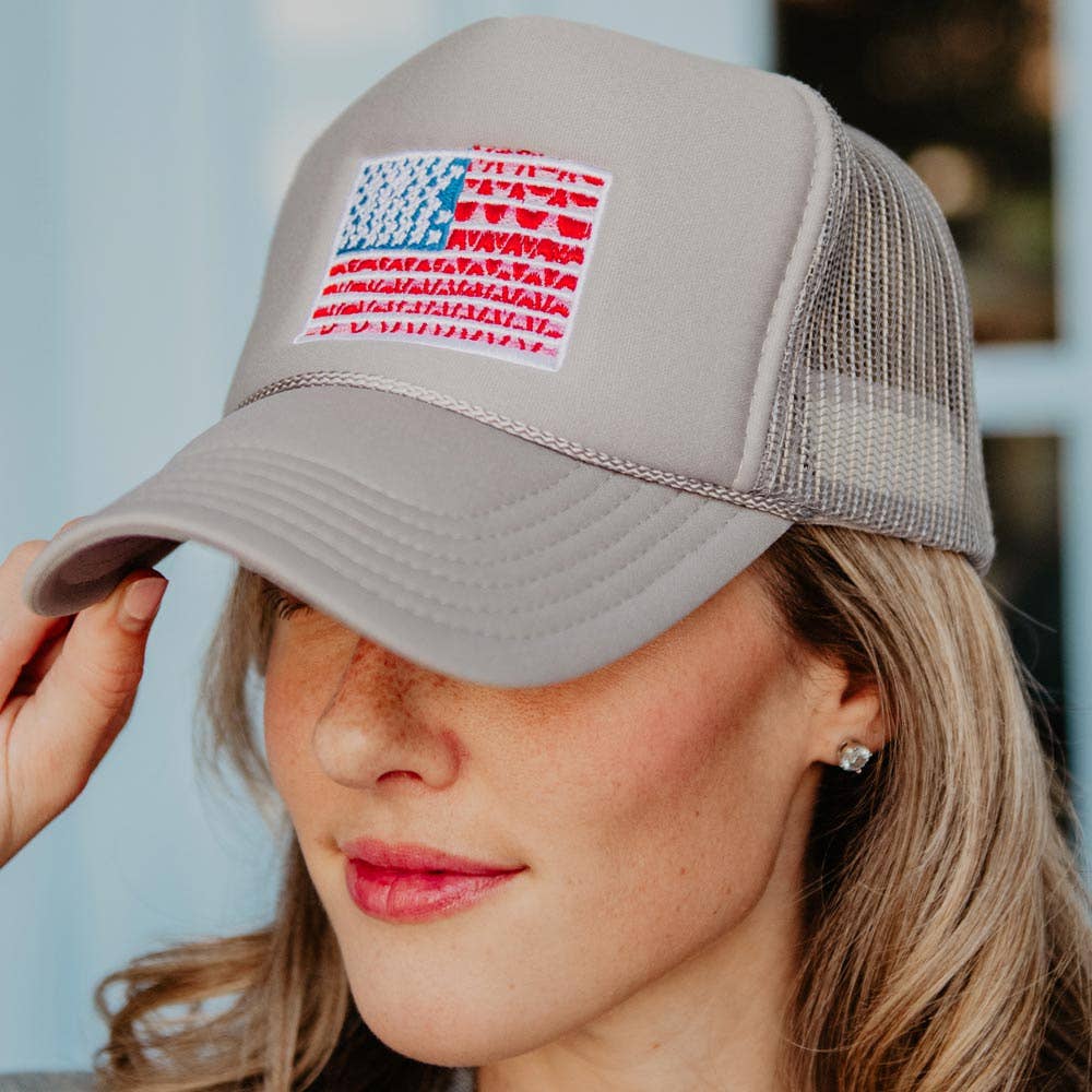 American Flag Cute Foam Trucker Hat | White