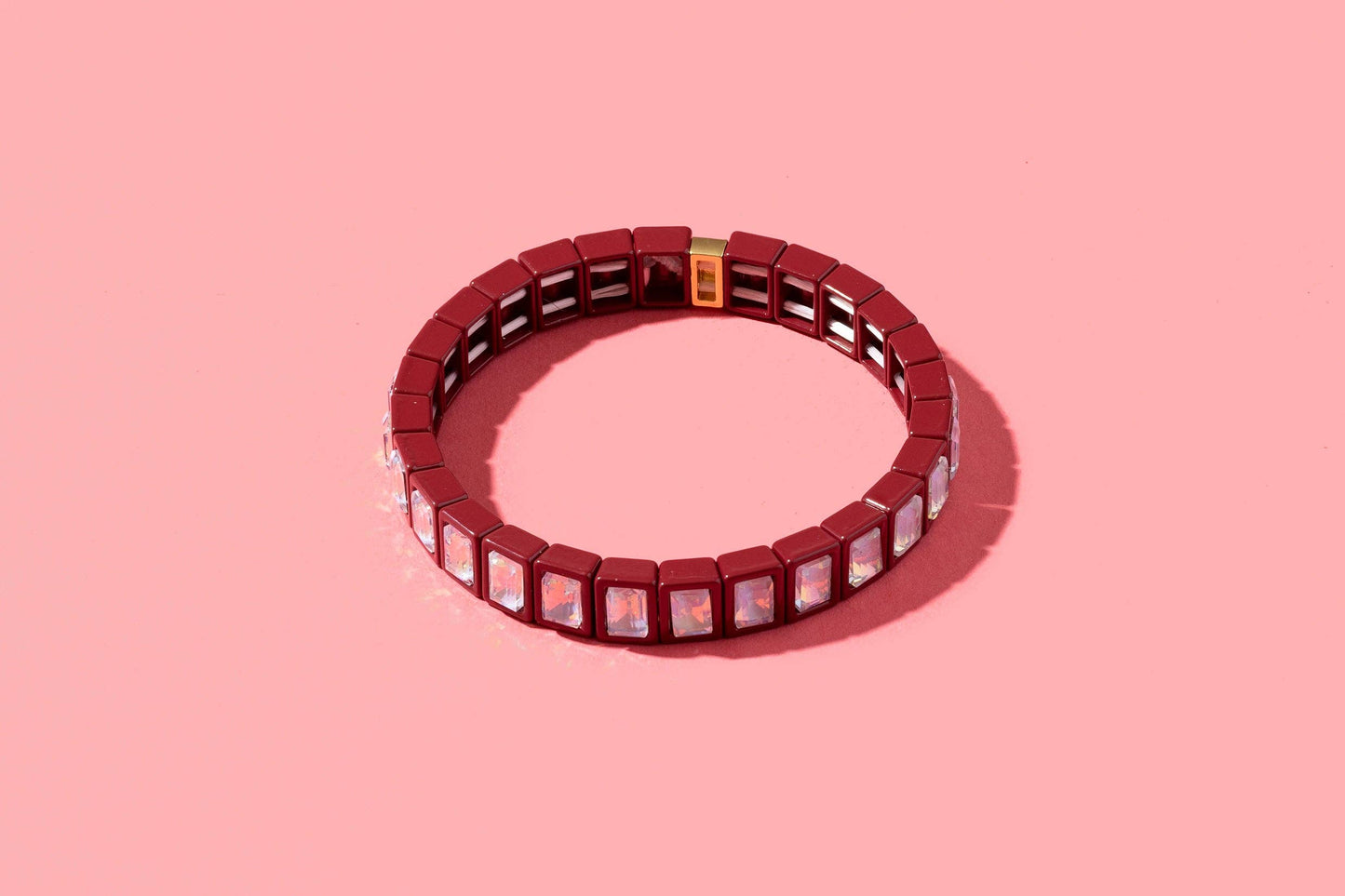 Large Square Stones Stretch Bracelet | Griffin Brown/Pink