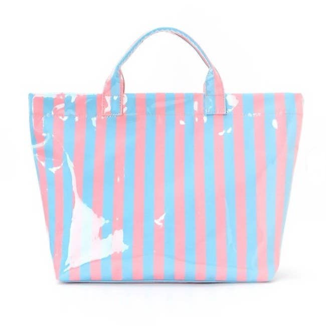 Large Striped Vinyl Tote | Fuchsia Orange