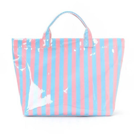 Large Striped Vinyl Tote | Blue Pink
