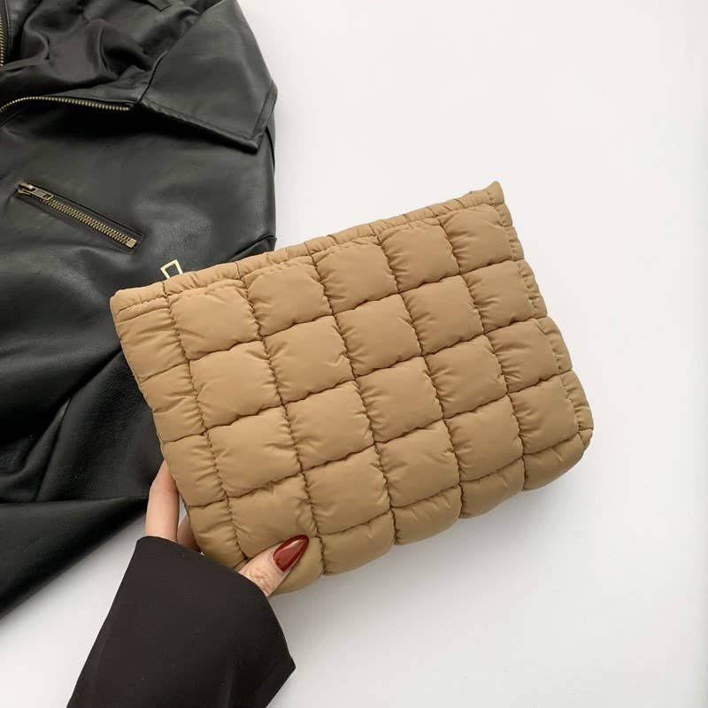 Quilted Puffy Cosmetic Clutch Pouch | Beige