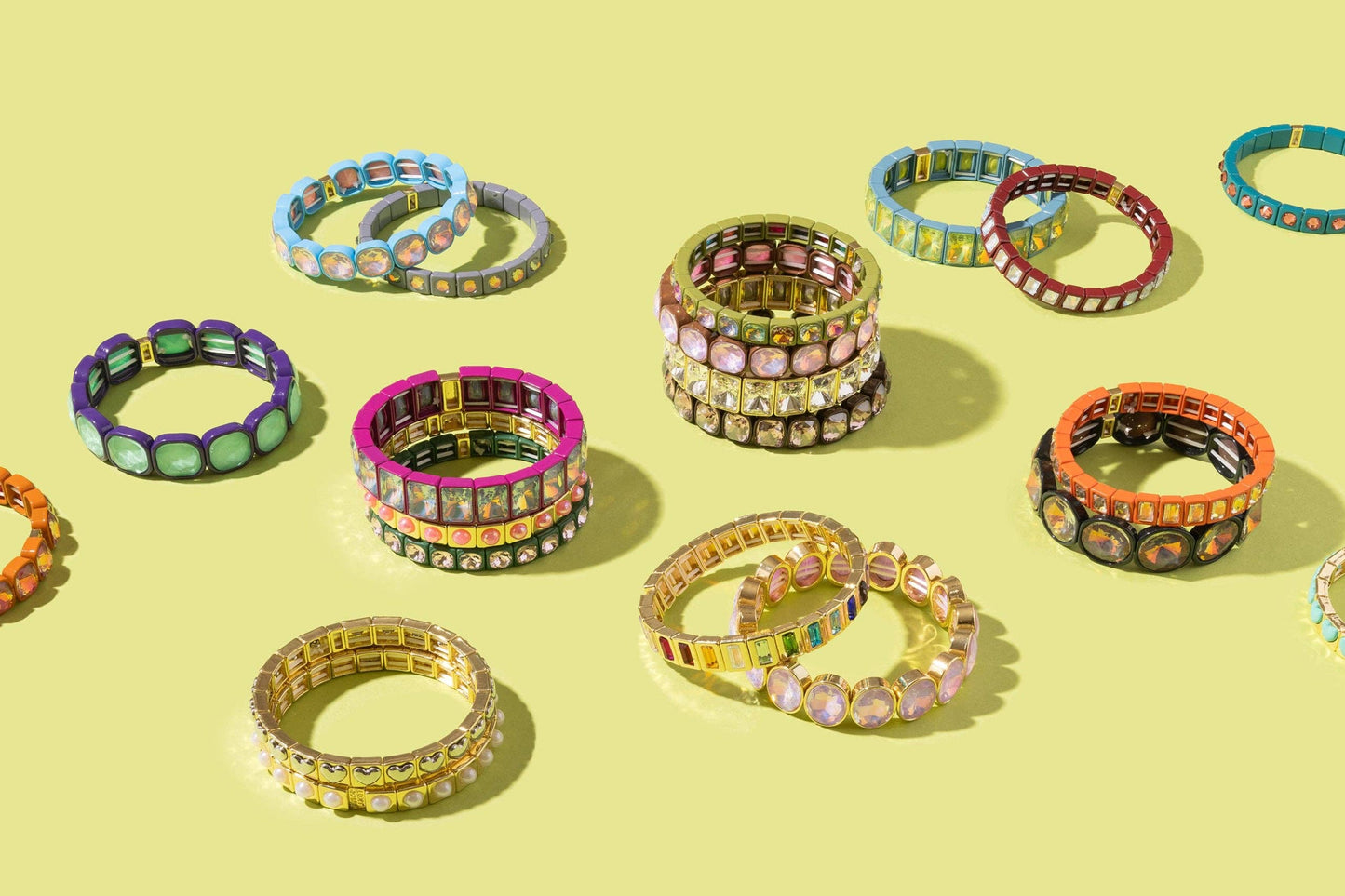 Large Square Stones Stretch Bracelet | Griffin Brown/Pink