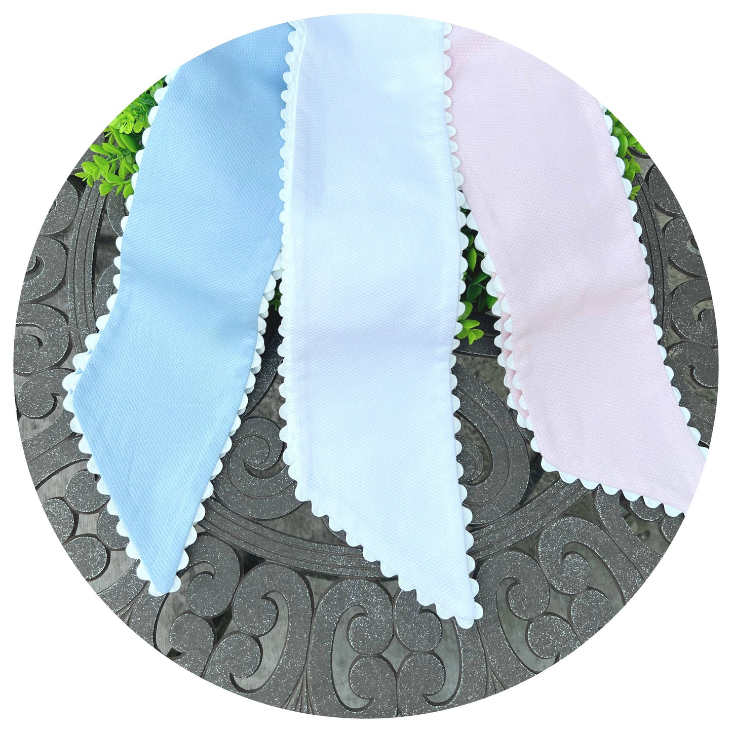Pink Cotton Pique Sash with Ivory Trim