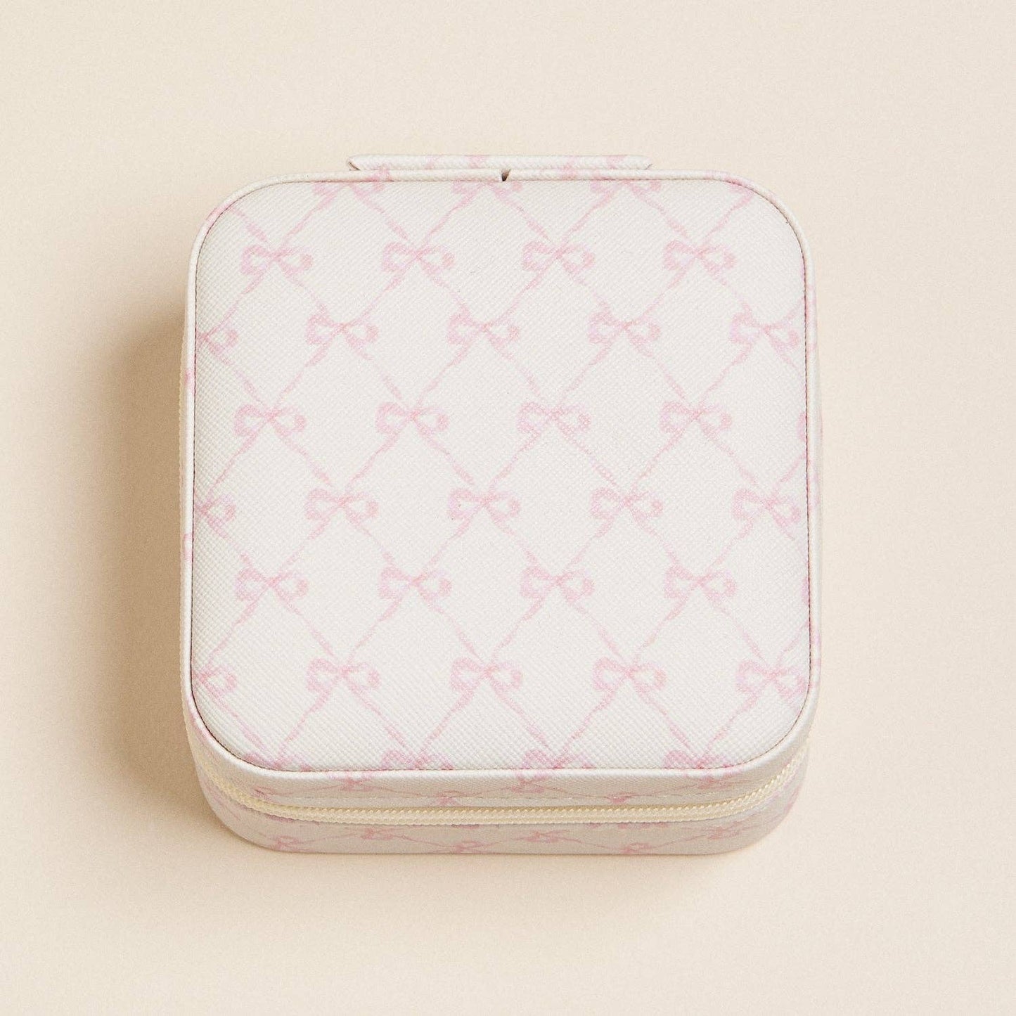 Pink Bow Print Travel Jewelry Box | Ivory
