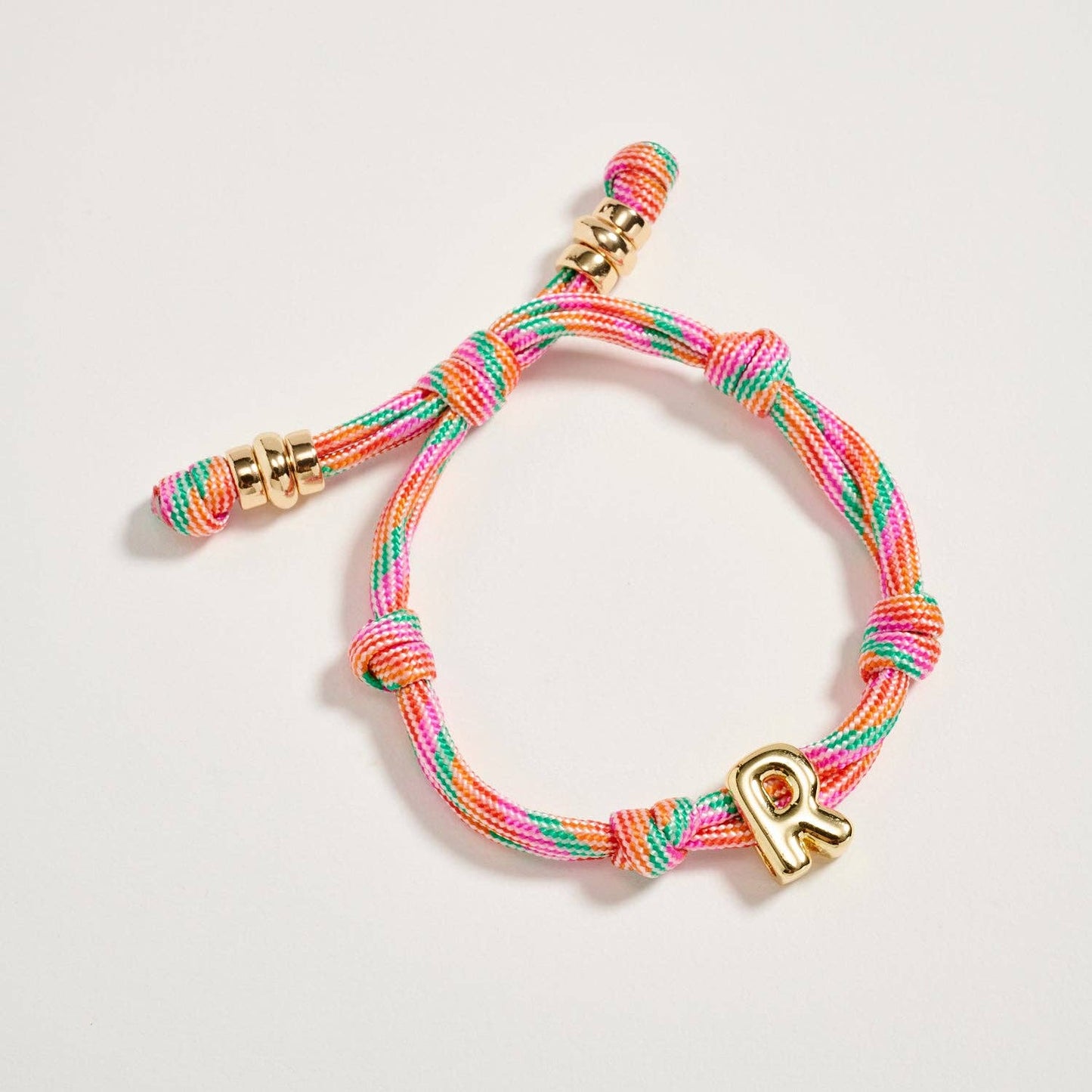 Multicolor Rope Bracelet w Gold Initial Charm