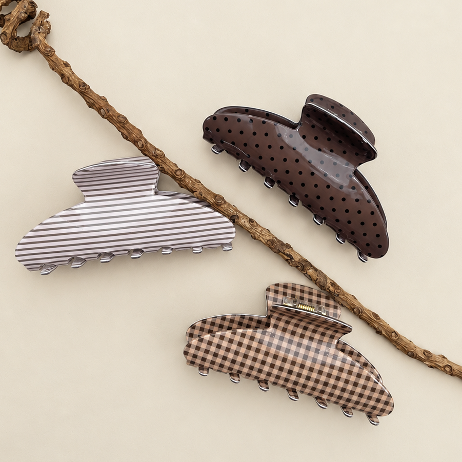 Brown Plaid Hair Claw Clip