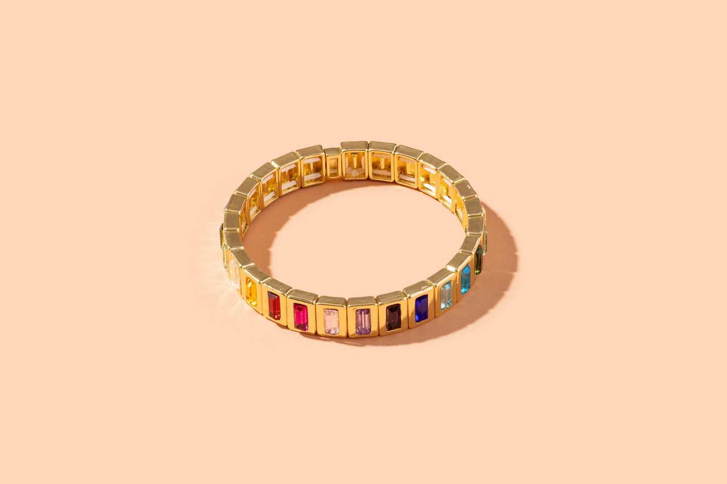 Large Square Stones Stretch Bracelet | Griffin Brown/Pink