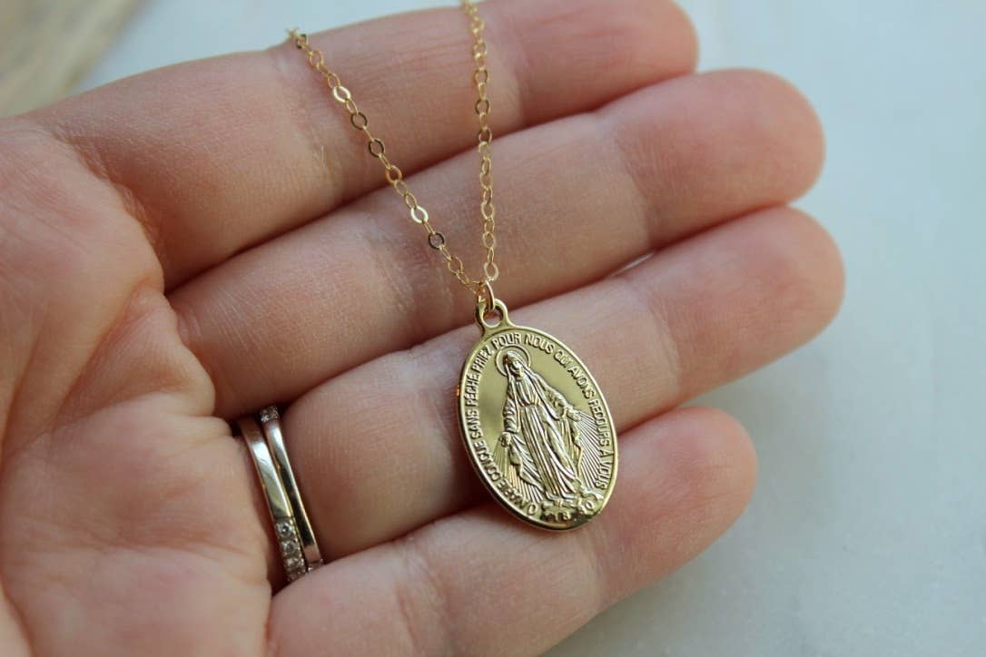 Large Gold Virgin Mary Necklace