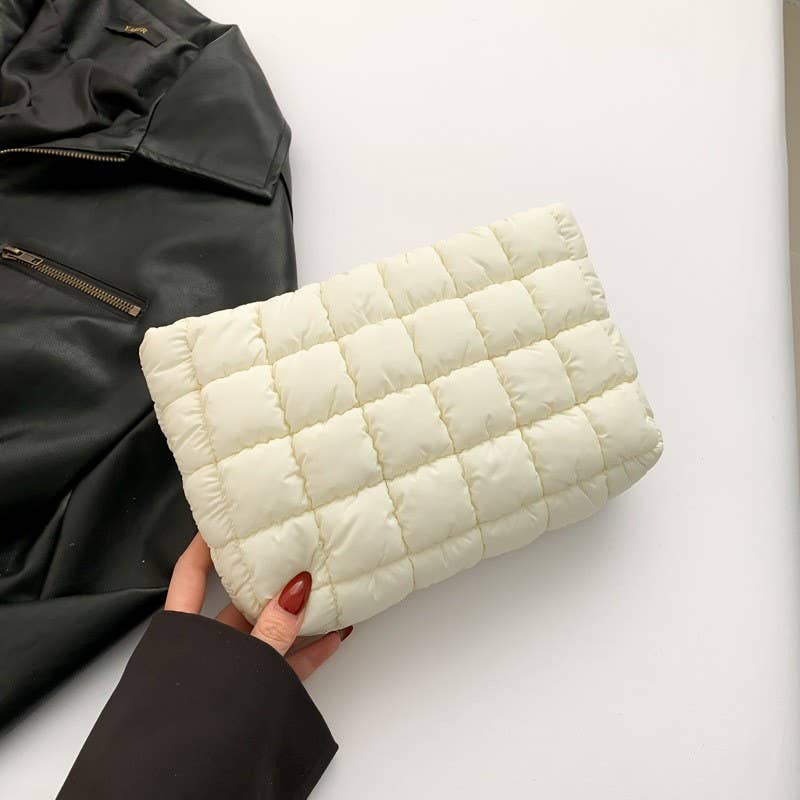 Quilted Puffy Cosmetic Clutch Pouch
 | Black