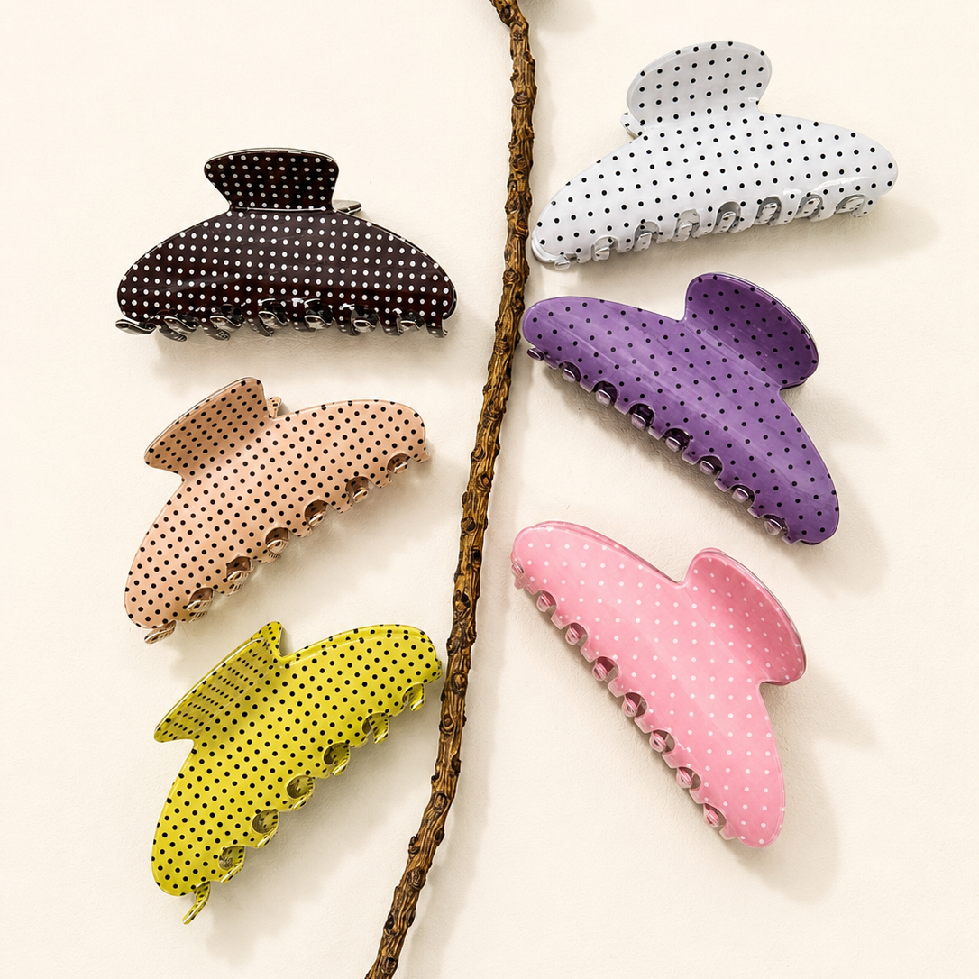 Lavender/Purple Polka Dot Hair Claw Clip