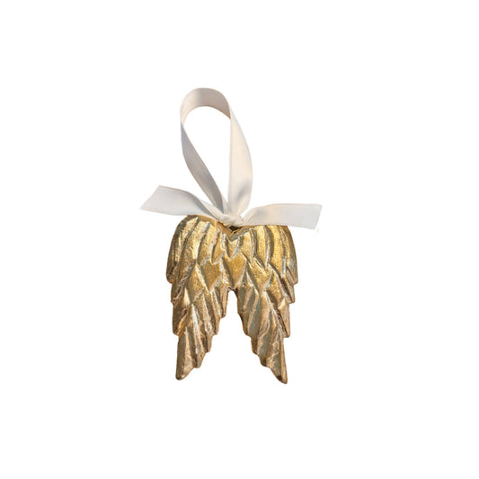Angel Wings in Gold Ornament | White Ribbon
