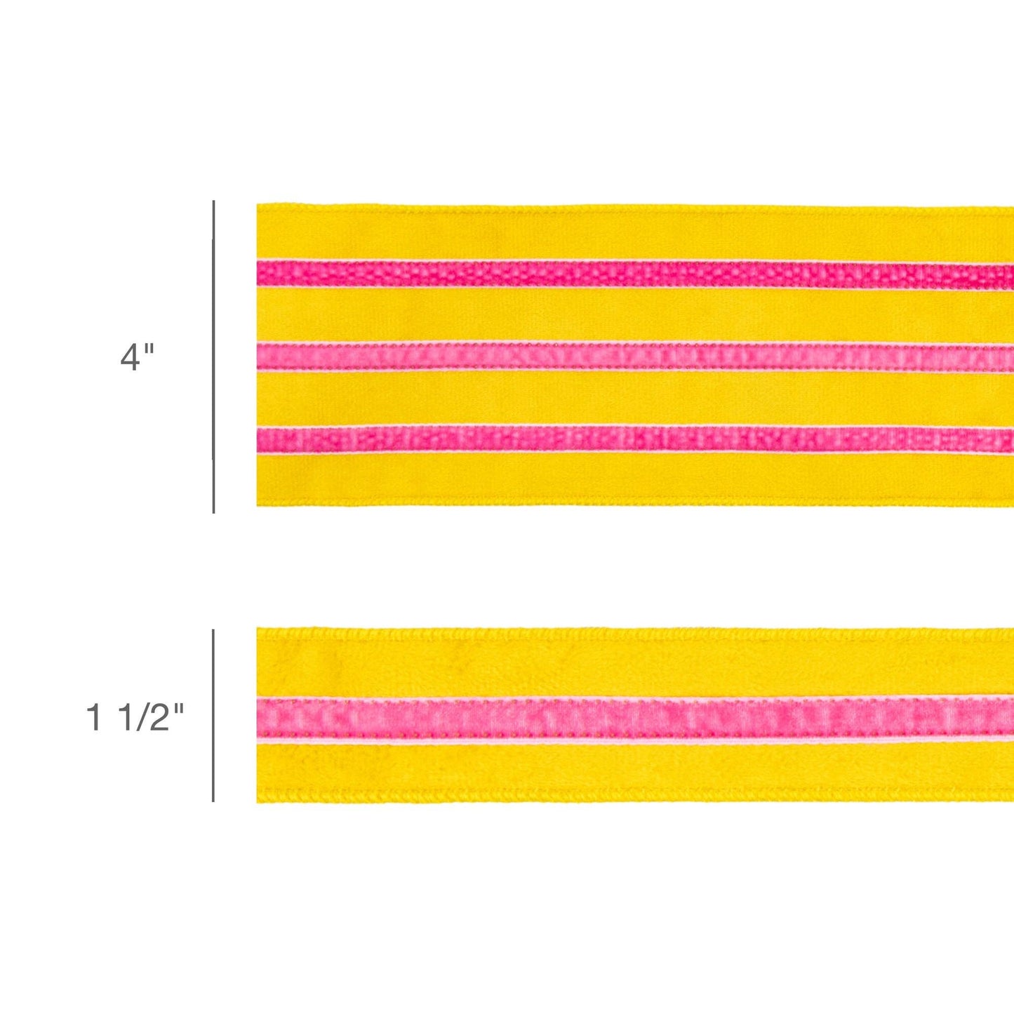 1.5" Wired Velvet Ribbon w/ Trim | Yellow w/ Pink Trim