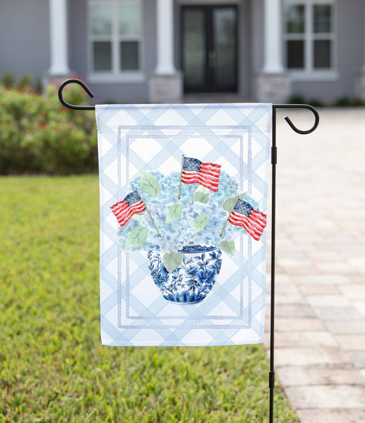 Blue Hydrangeas Patriotic Garden Flag