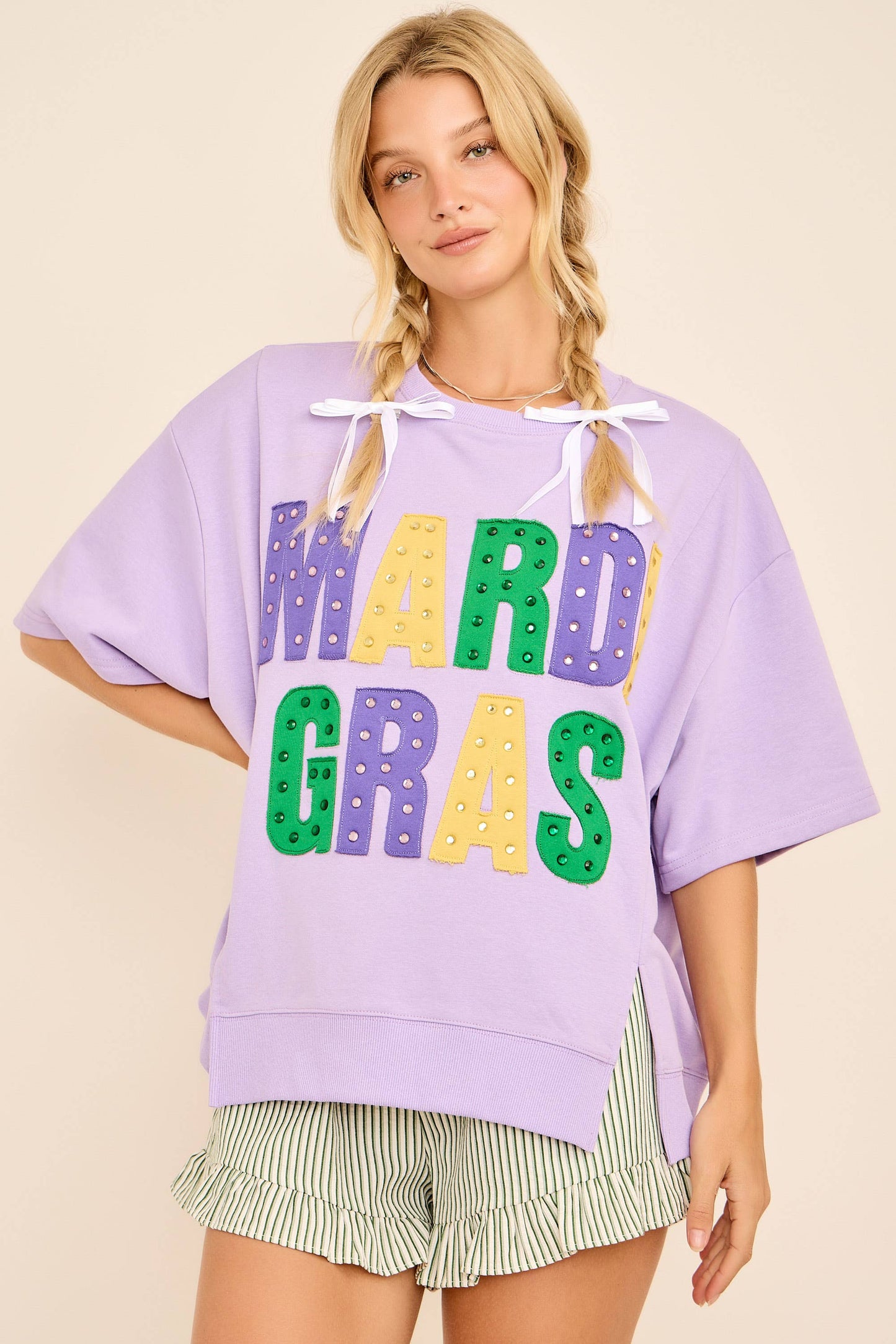 Mardi Gras Studded Oversized Tee