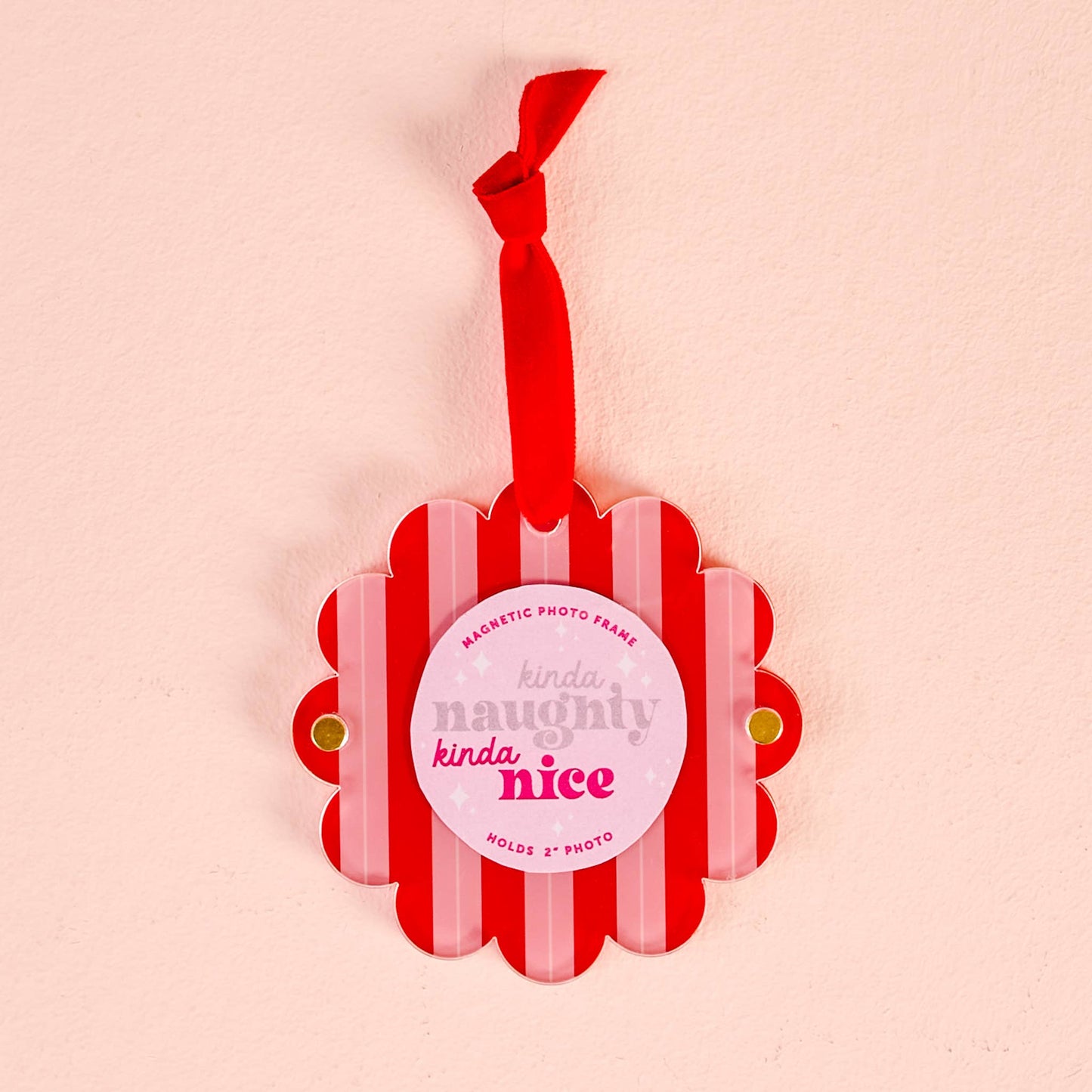 Scalloped Round Picture Frame Ornament | Peppermint Stripes