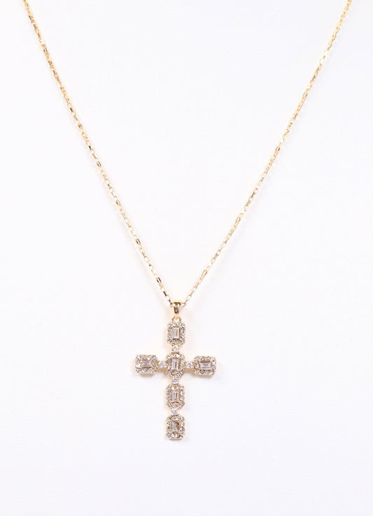 Roxton CZ Cross Necklace | Gold