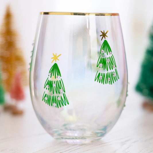 Christmas Tree Stemless Wine Glass