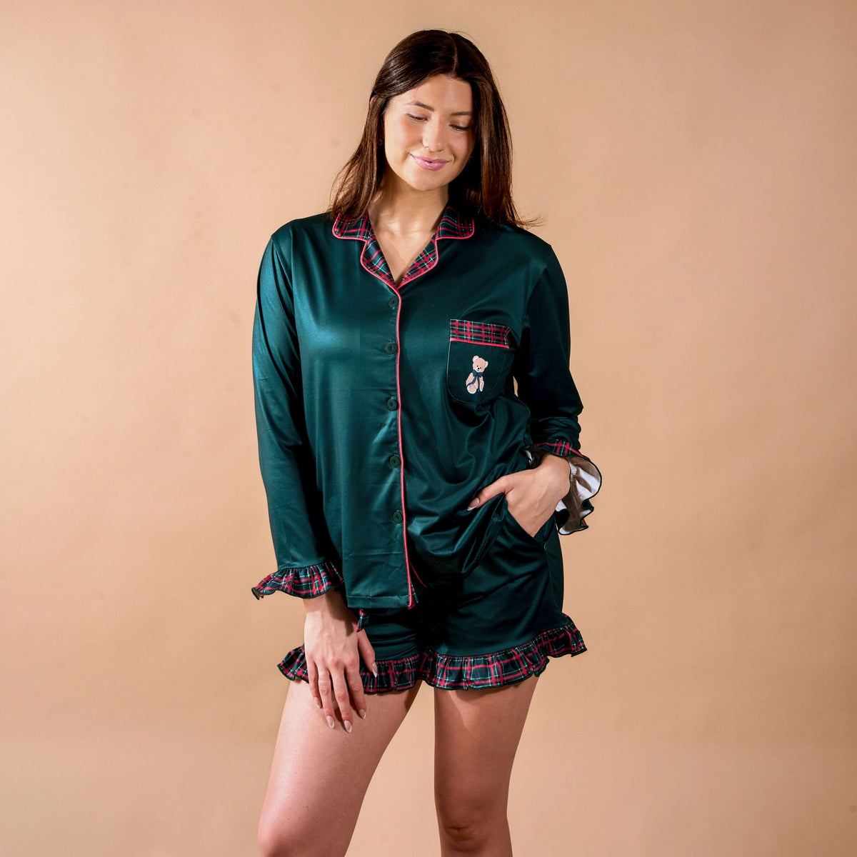Sweet Dreams Evergreen Plaid Pajama Set