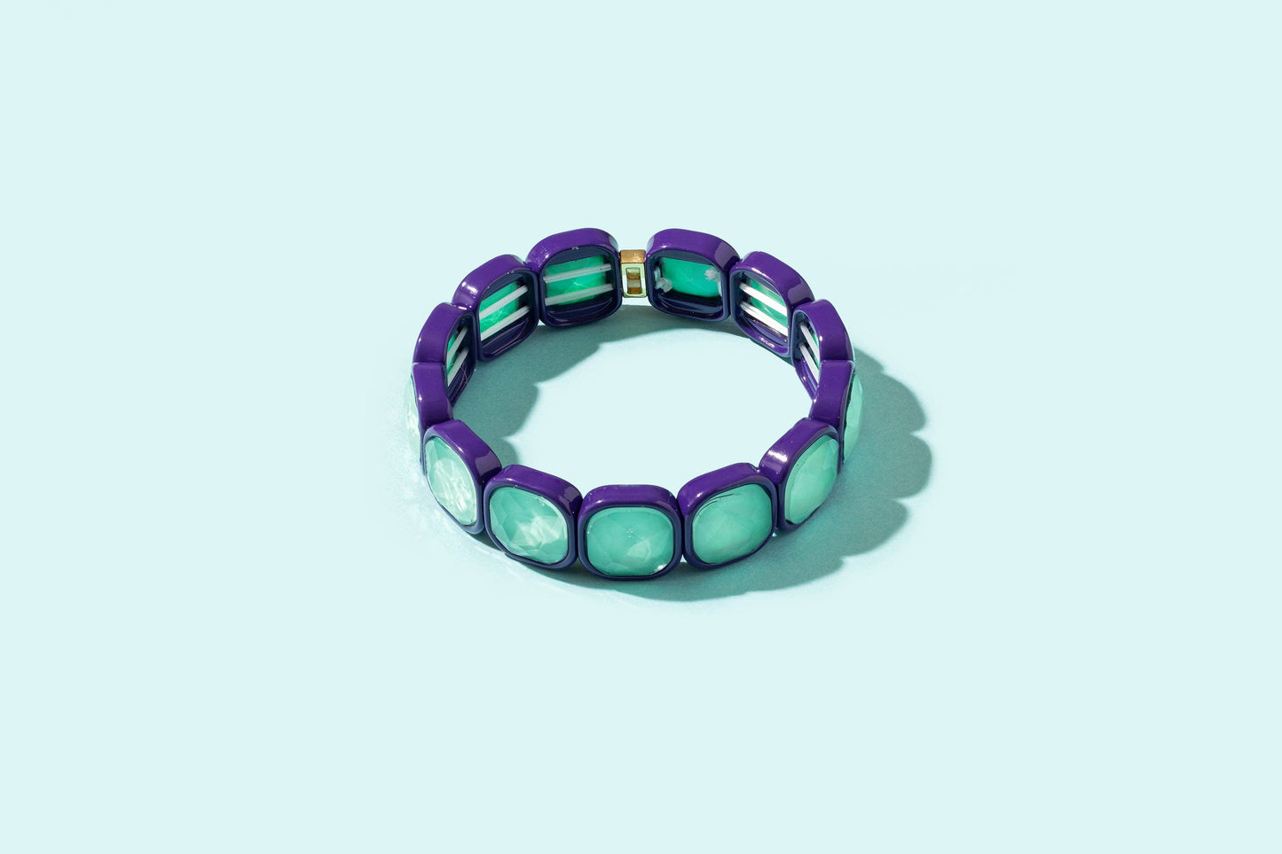 Large Square Stones Stretch Bracelet | Griffin Brown/Pink