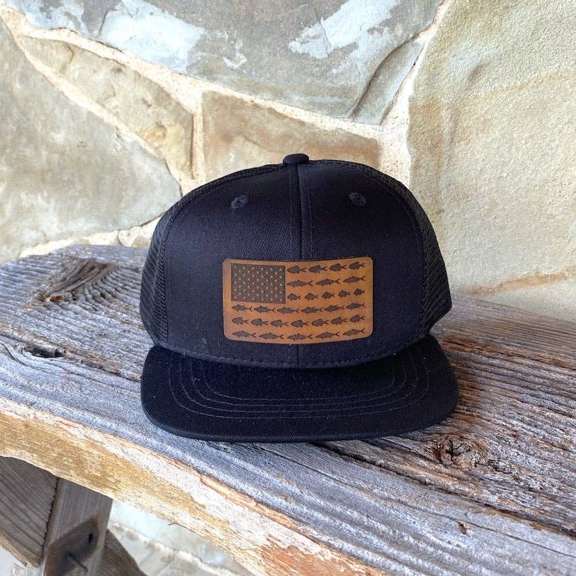 KIDS Fish Flag Leather Patch Hat | Black