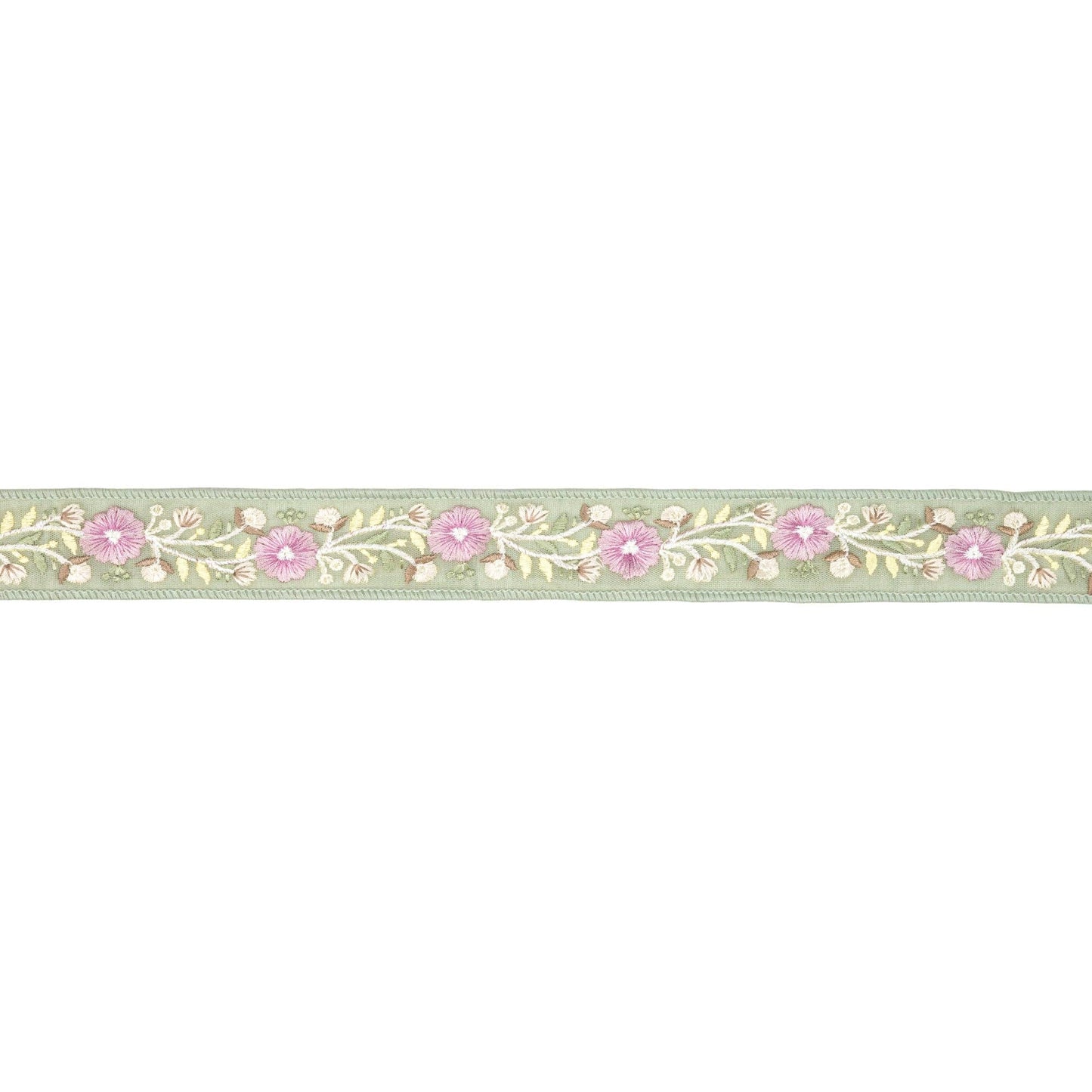 1.5" Wired Ribbon | Green Flower Trim
