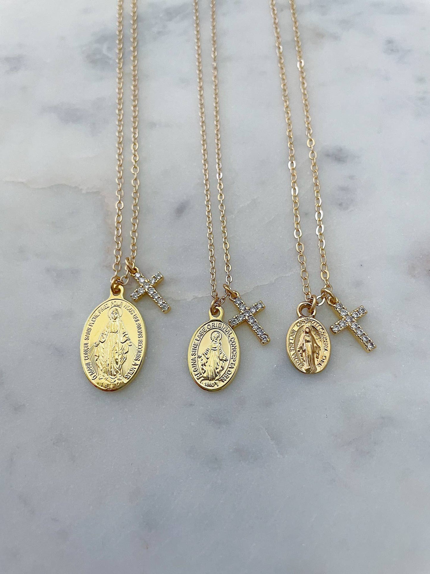 Cross & Virgin Mary Miraculous Medal Necklace