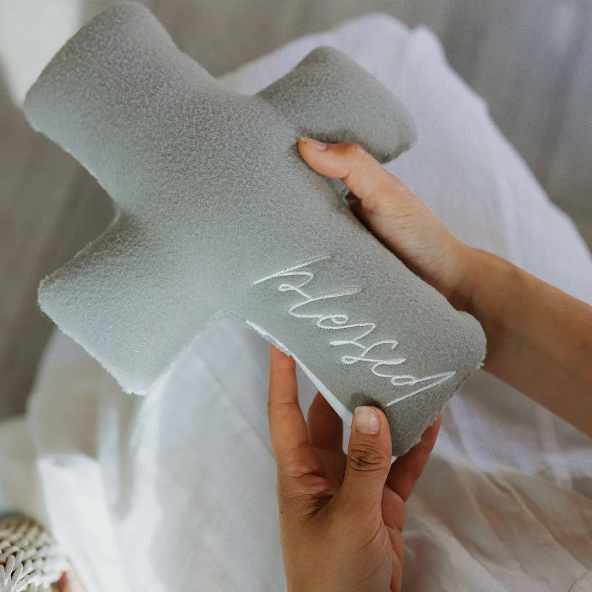 Huggable Cross Prayer Pillow | White