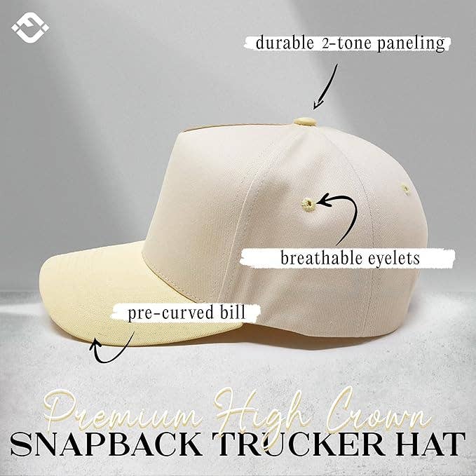 Two Tone Snapback Hat - Butter Yellow /Beige
