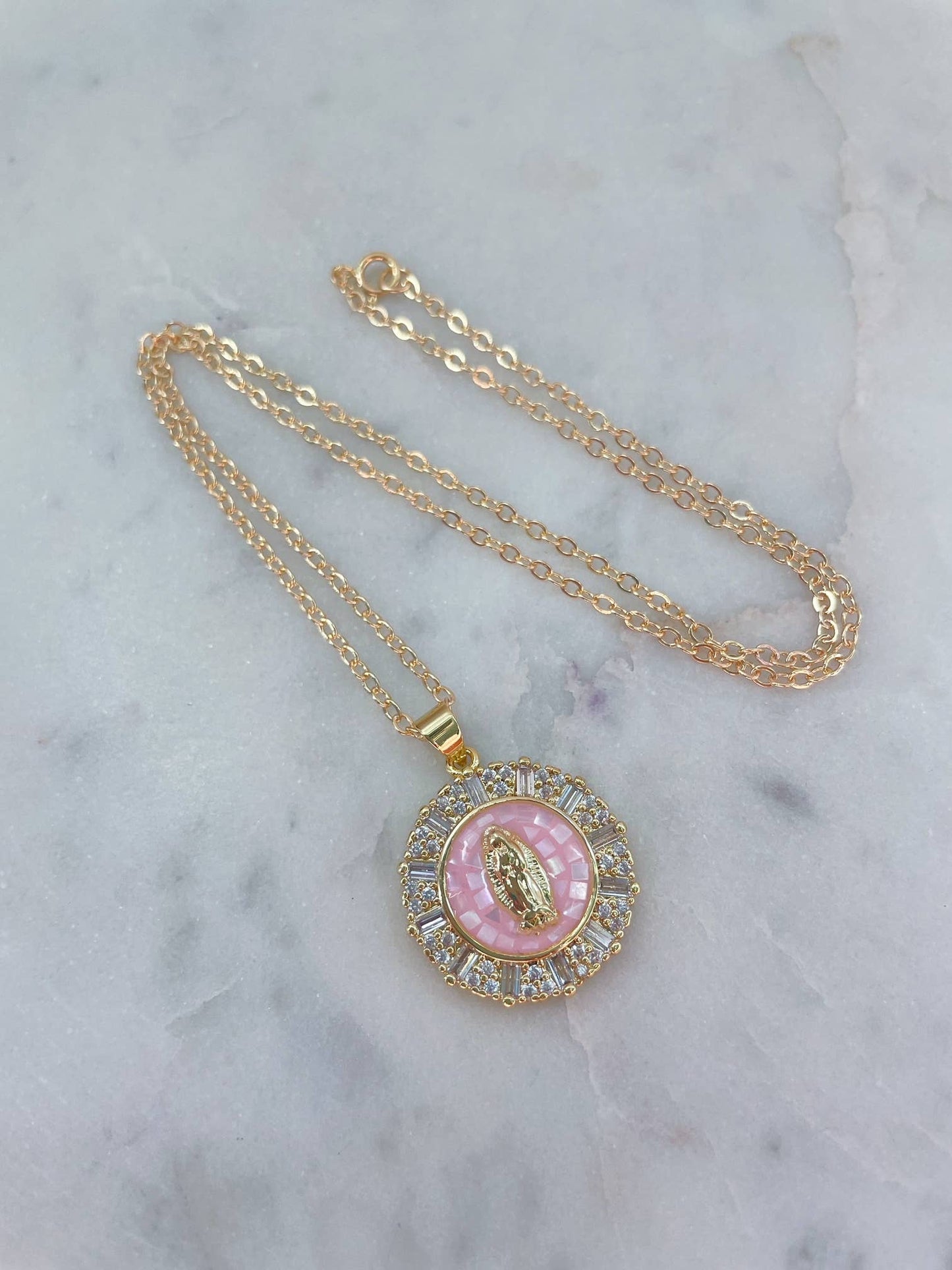 Gold Virgin Mary Necklace | Cream - 18"
