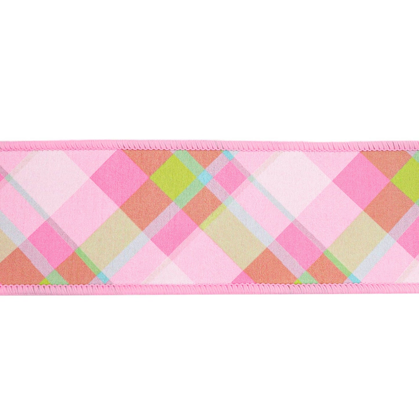 4" Wired Ribbon | Plaid Pink/White