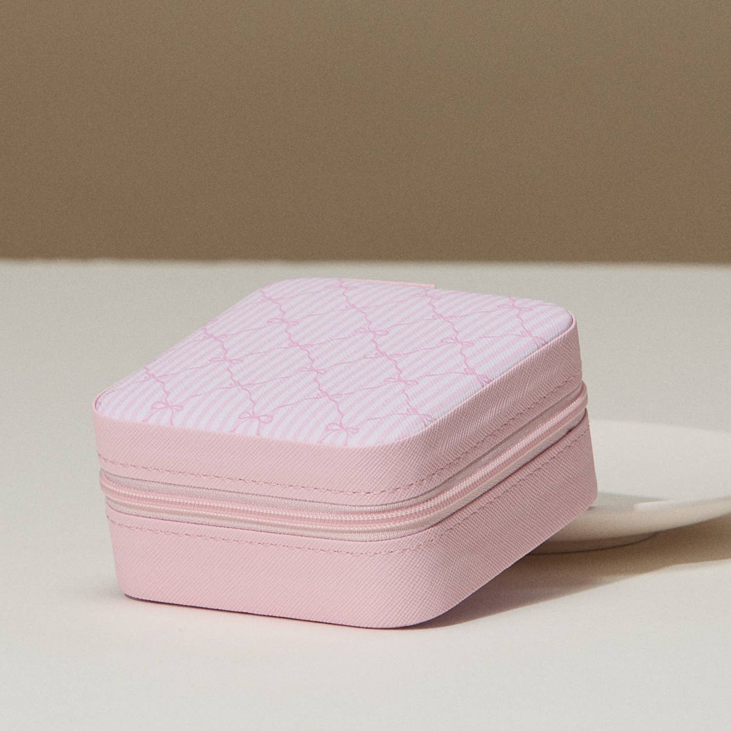 Pink Bow Print Travel Jewelry Box | Ivory