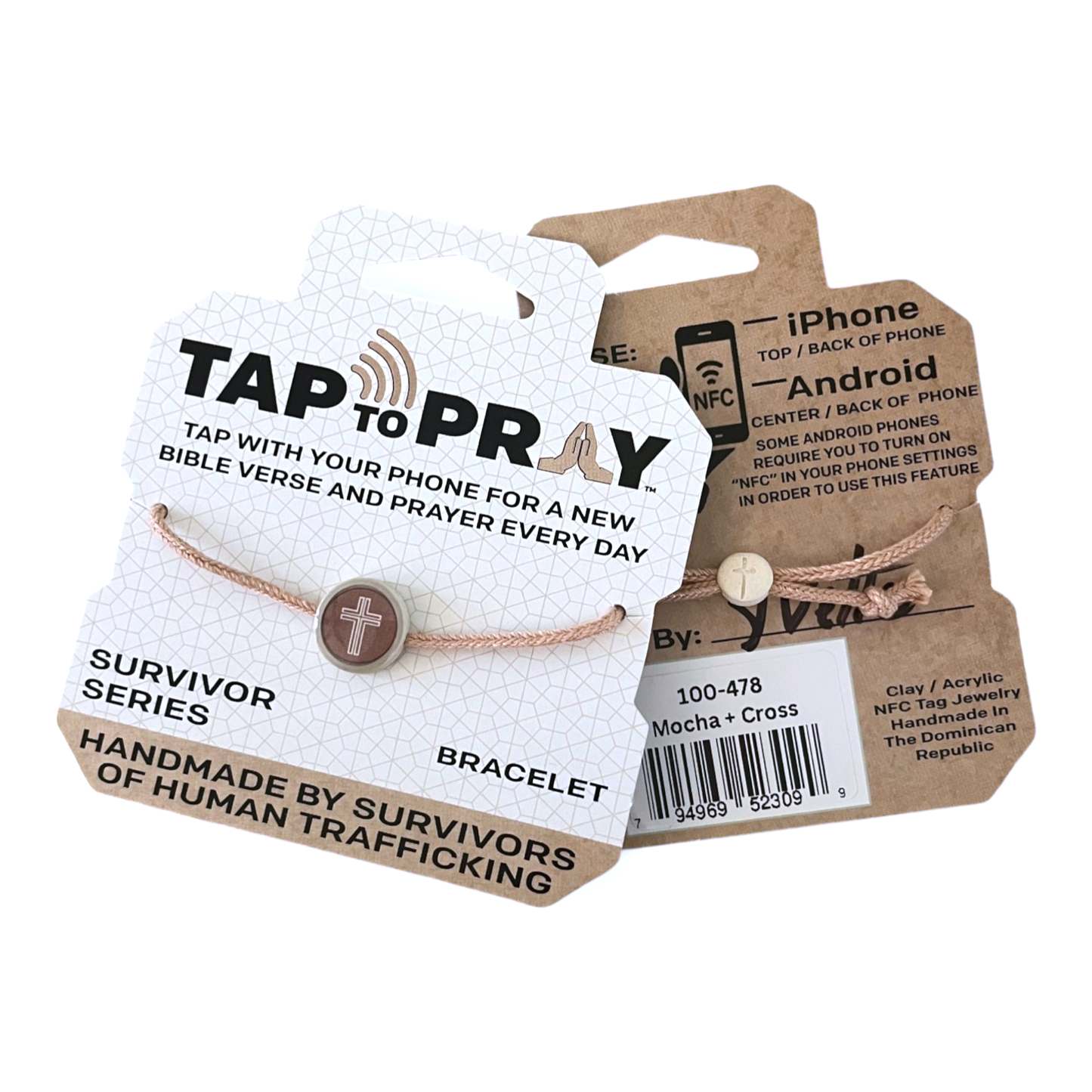 Tap To Pray® Bracelet | Sea Foam + Cross