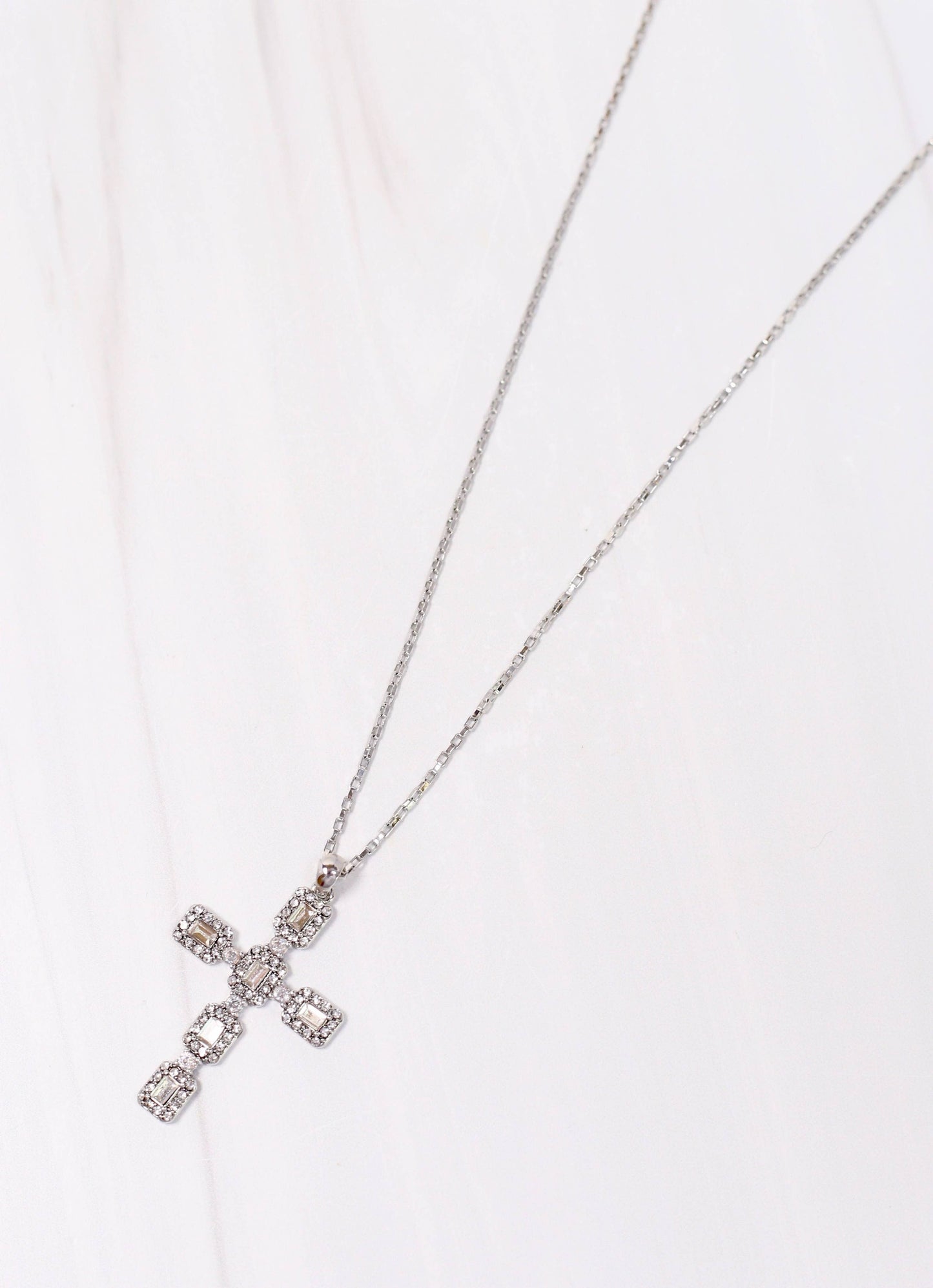 Roxton CZ Cross Necklace | Silver