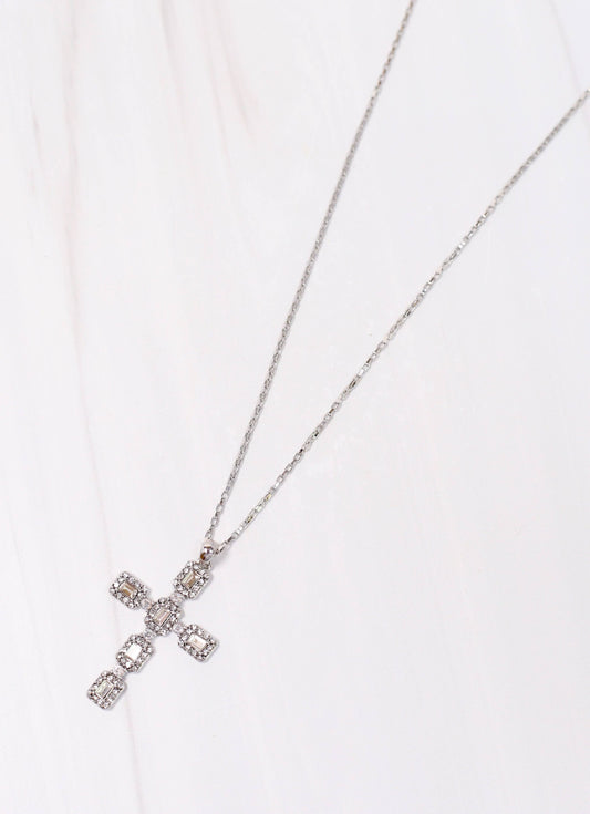 Roxton CZ Cross Necklace | Silver