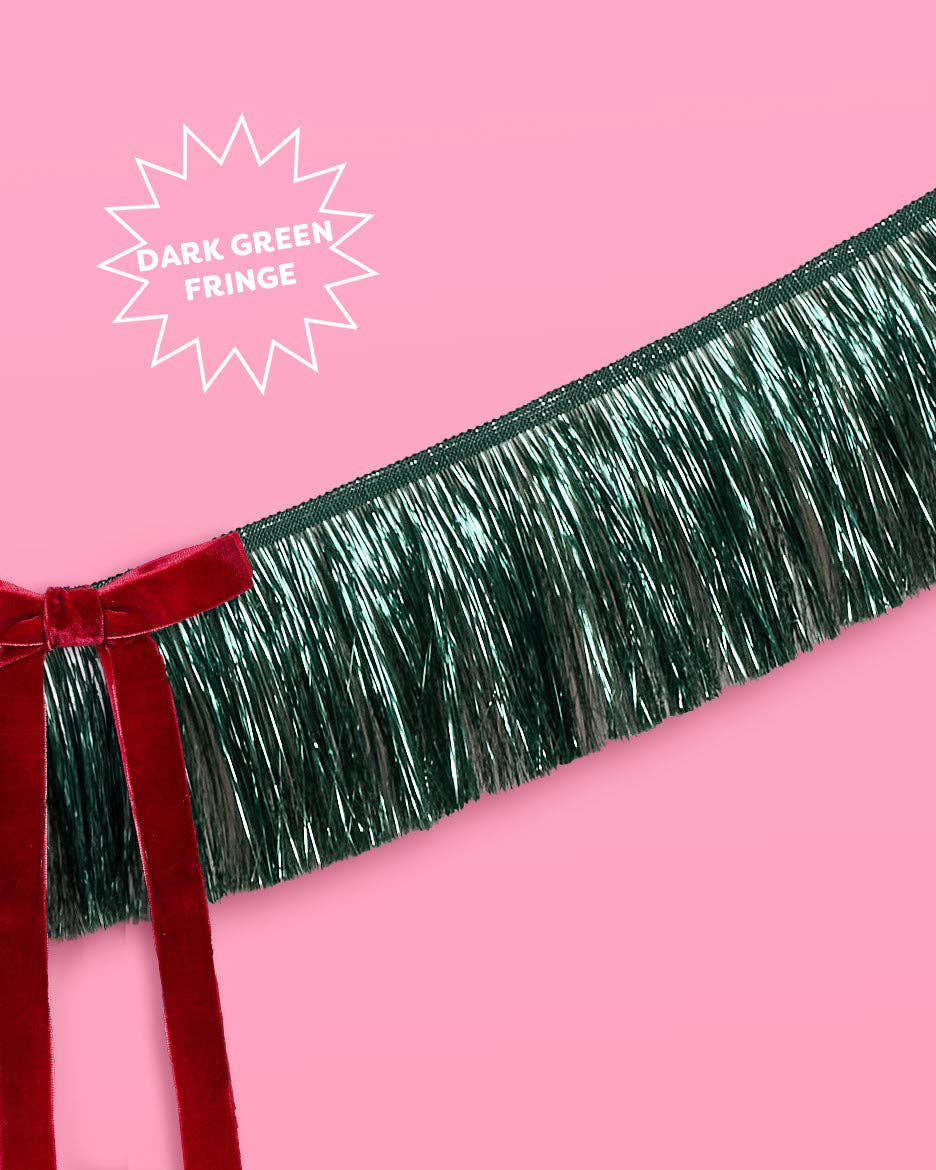Christmas Green Fringe Velvet Bow Banner