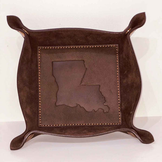 Louisiana Leather Embossed Valet Tray | Dark Brown