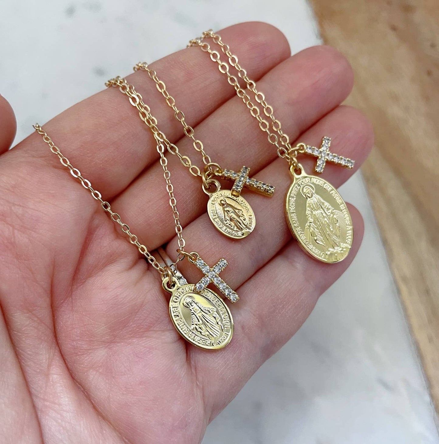 Cross & Virgin Mary Miraculous Medal Necklace