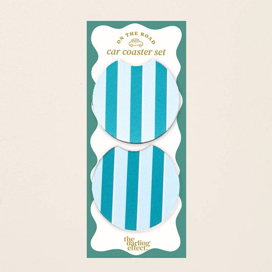 On the Road Car Coaster Set | Sicily Stripes Teal