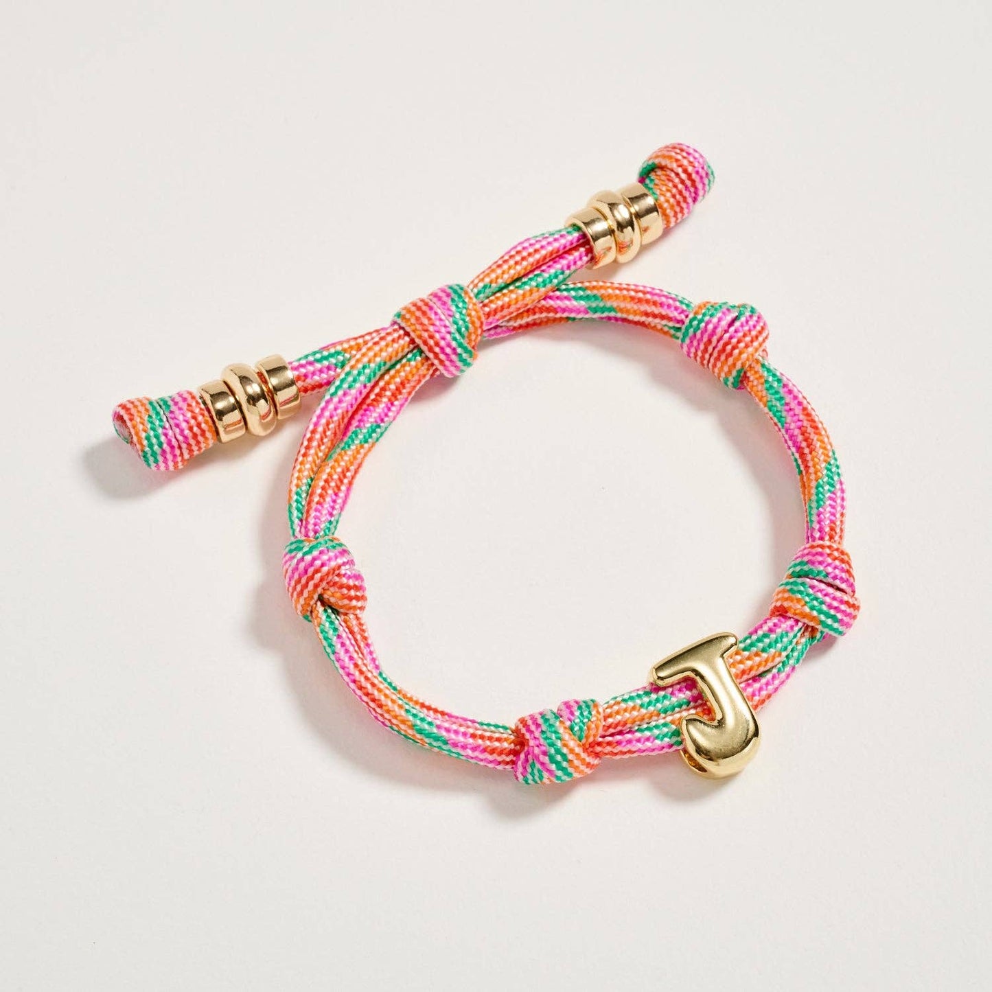 Multicolor Rope Bracelet w Gold Initial Charm