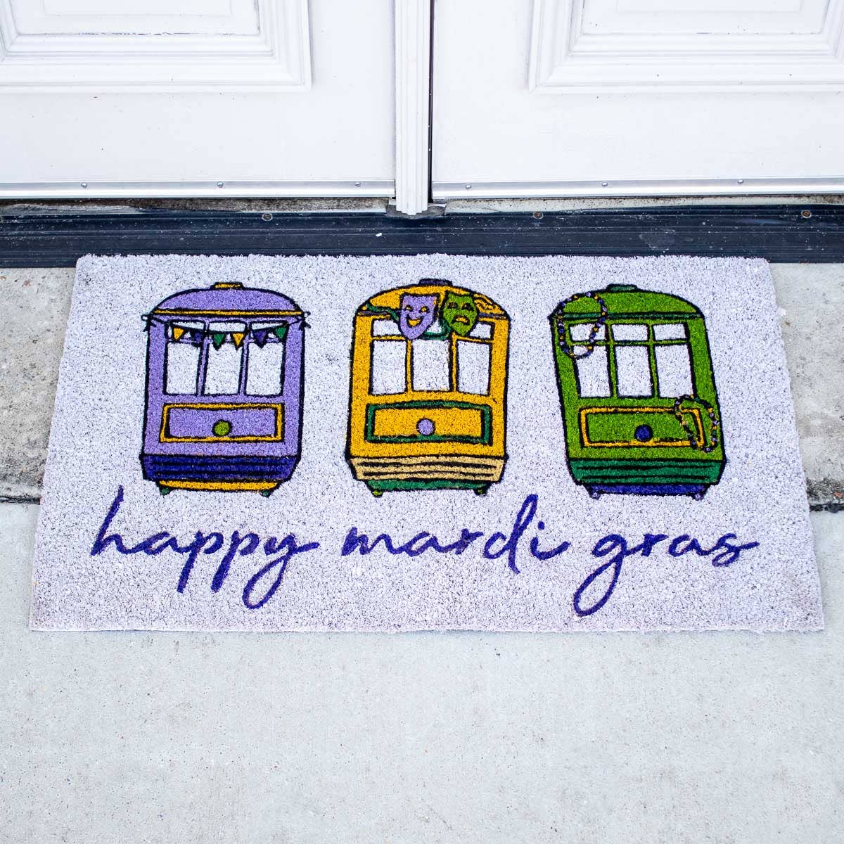 Streetcar Mardi Gras Coir Doormat | 30" x 18"