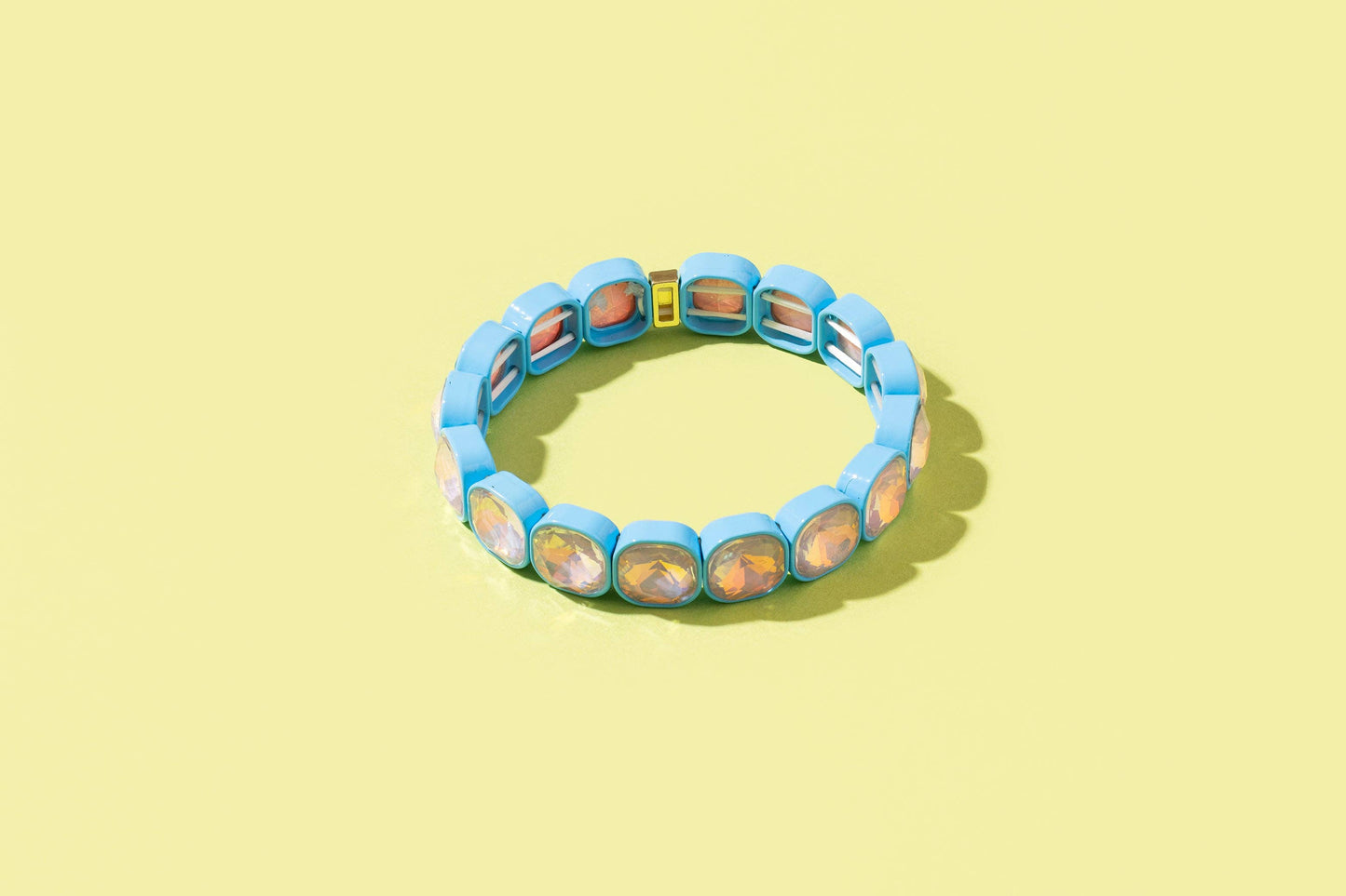 Large Square Stones Stretch Bracelet | Griffin Brown/Pink