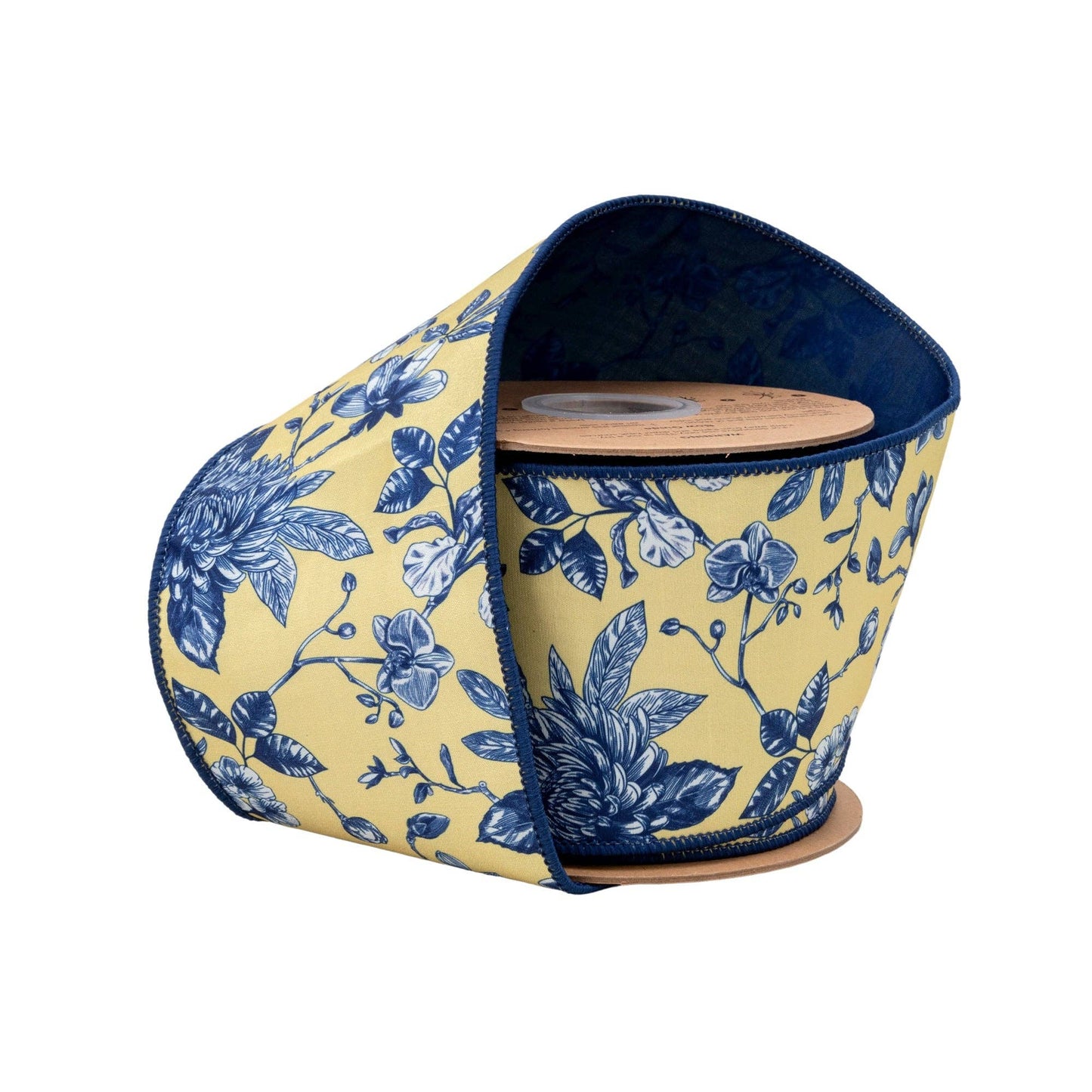 4" Wired Ribbon | Blue and Yellow Toile