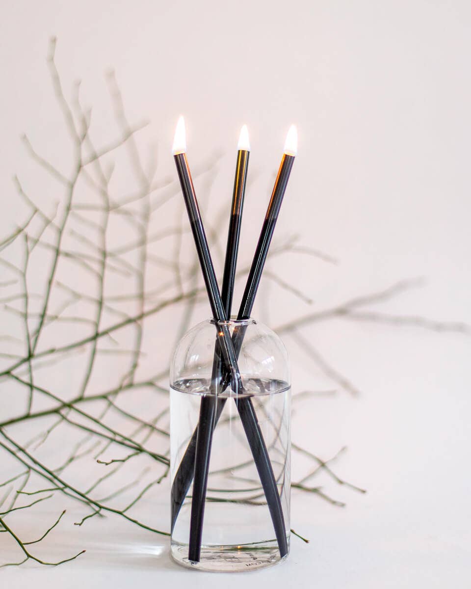 Black Everlasting Candles w/ Clear Vase