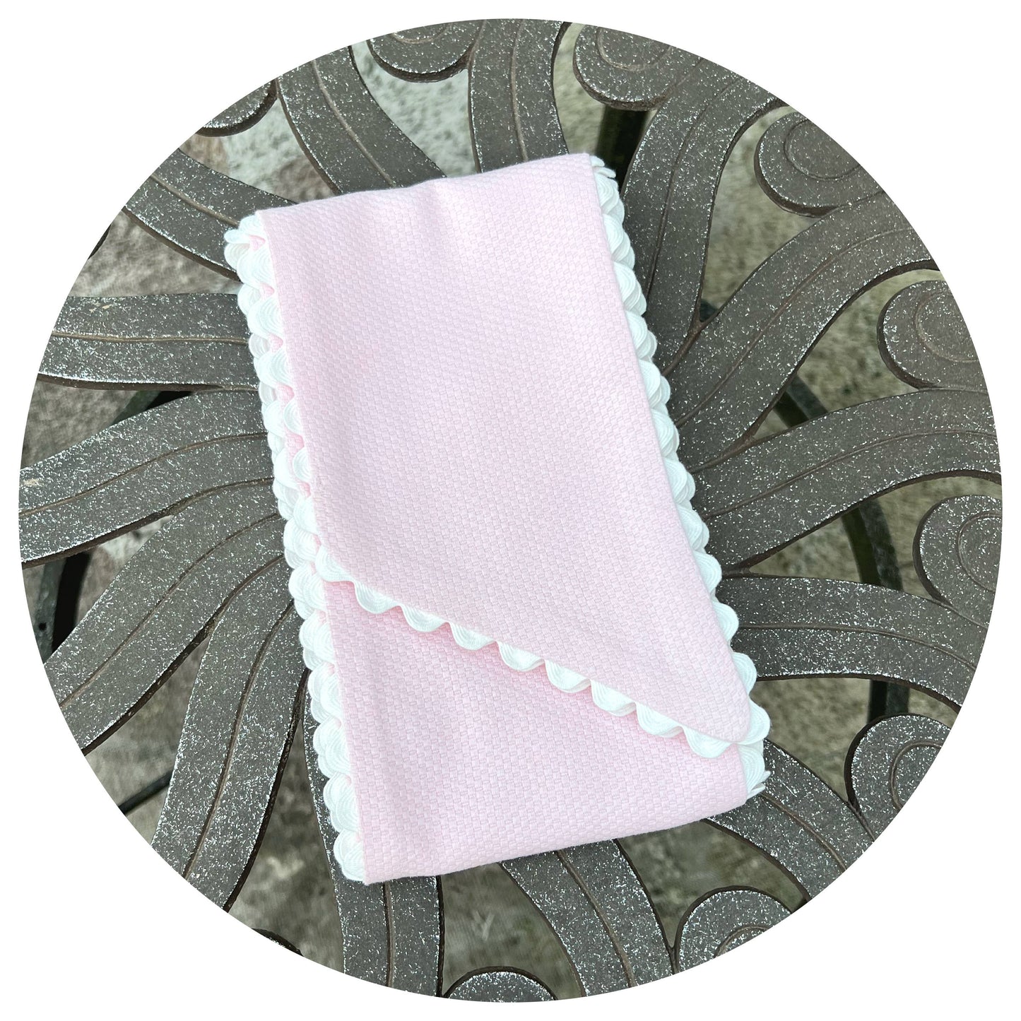 Pink Cotton Pique Sash with Ivory Trim