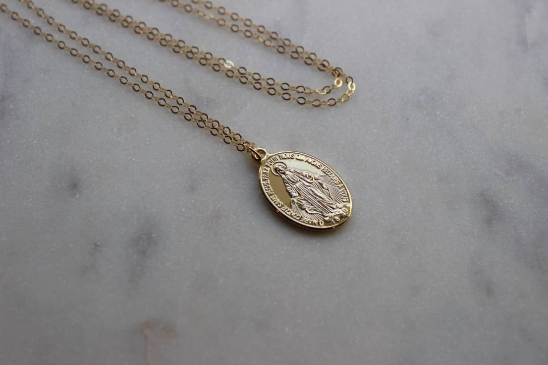 Large Gold Virgin Mary Necklace