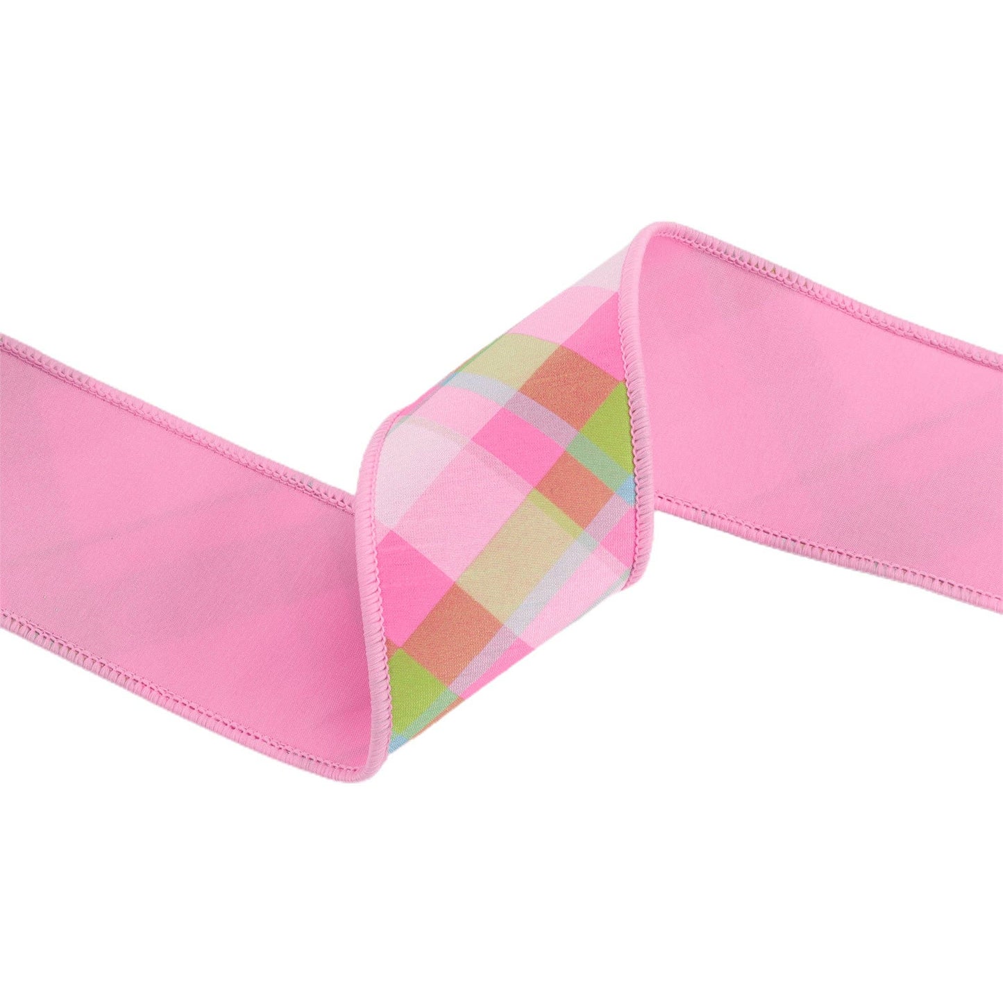 4" Wired Ribbon | Plaid Pink/White