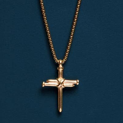 14k Gold-Plated Stainless Steal Nail Cross Necklace | Men 18"